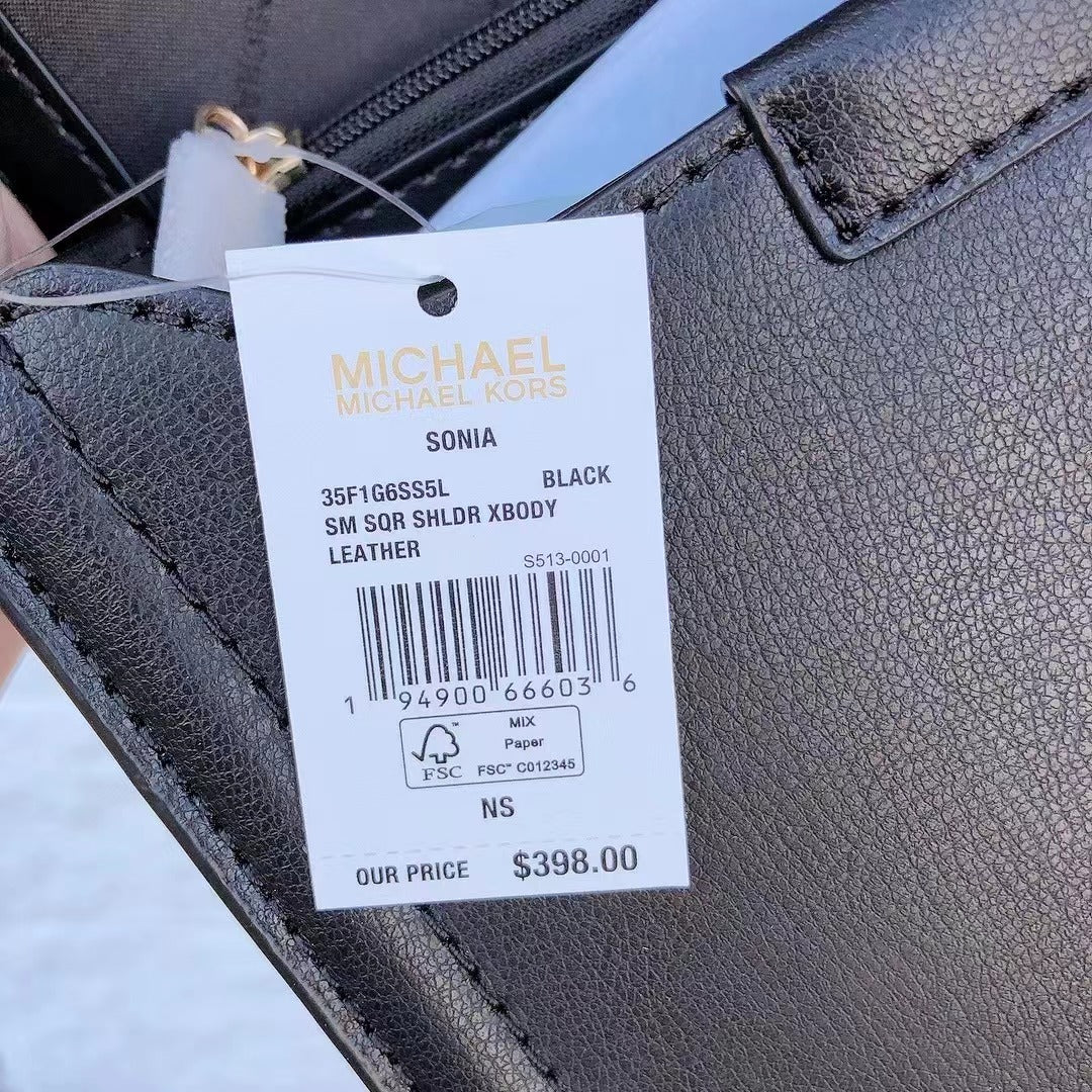 MICHAEL KORS 35F1G6SS5L Sonia Small Leather Shoulder Bag In Black MICHAEL KORS 35F1G6SS5L Sonia Small Leather Shoulder Bag In Black
